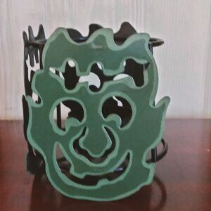 Green Goblin Face Candle Holder Halloween Luminary